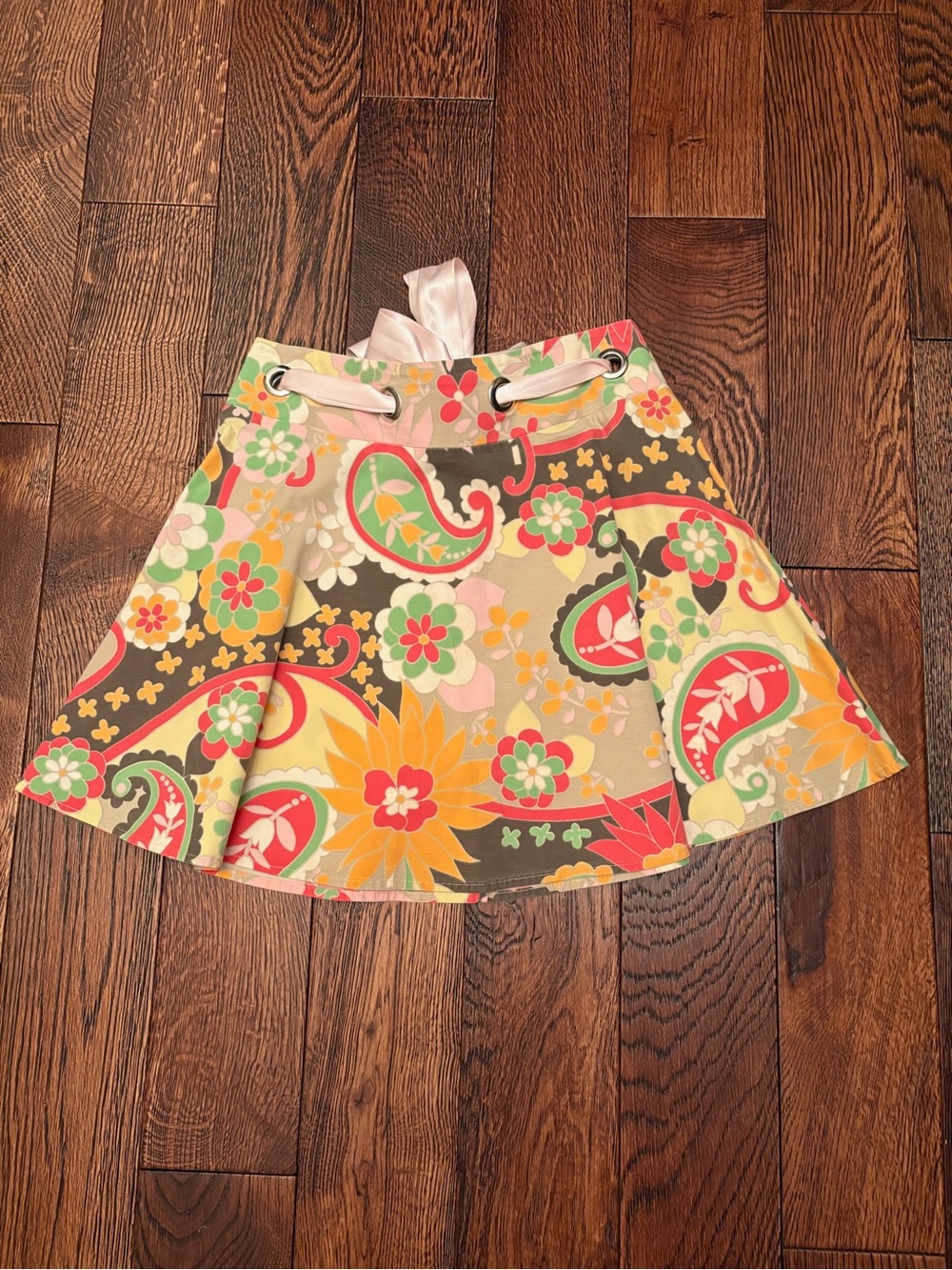 Vintage Just In Time Floral Paisley Mini Skirt Satin Lace Up Y2K
